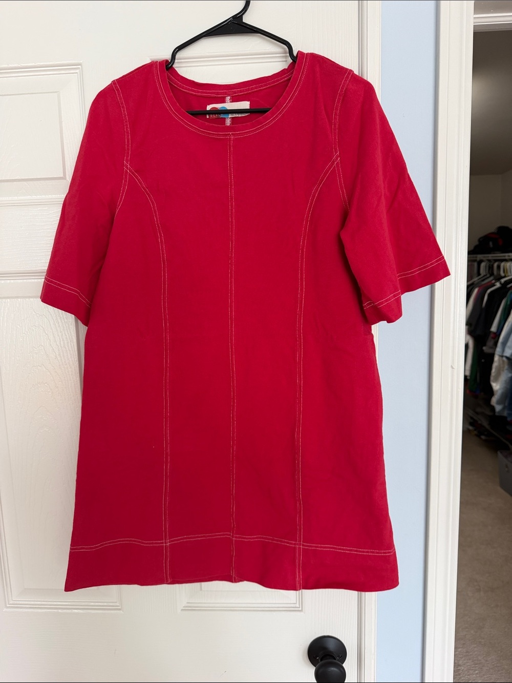 Free People Beach Red Contrast-Stitch Mini Dress